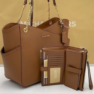 MICHAEL KORS LG X CHAIN SHOULDER TOTE & WALLET-WRISTLET-PHONE CASE 2 pieces SET
